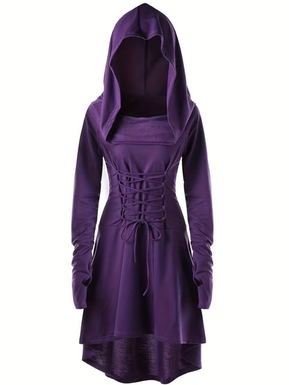 Robe de Costume Médiévale pour Femmes | Look Gothique avec Capuche et Lacets