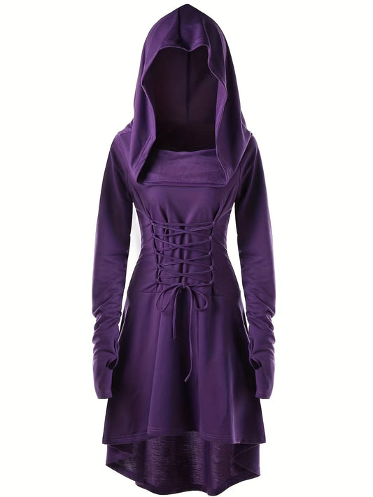 Robe de Costume Médiévale pour Femmes | Look Gothique avec Capuche et Lacets