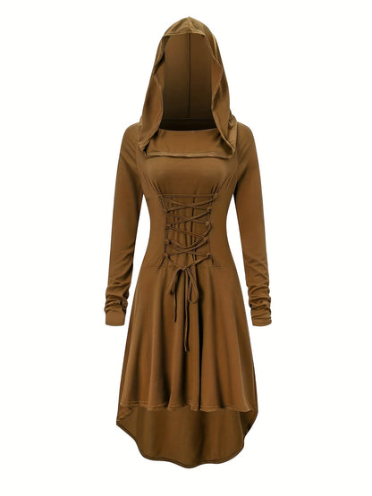 Robe de Costume Médiévale pour Femmes | Look Gothique avec Capuche et Lacets