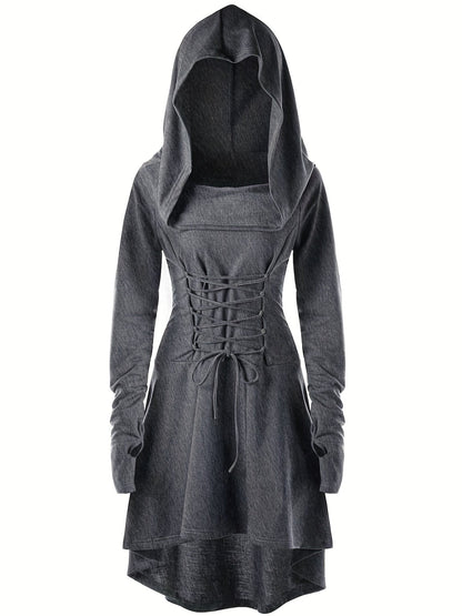 Robe de Costume Médiévale pour Femmes | Look Gothique avec Capuche et Lacets