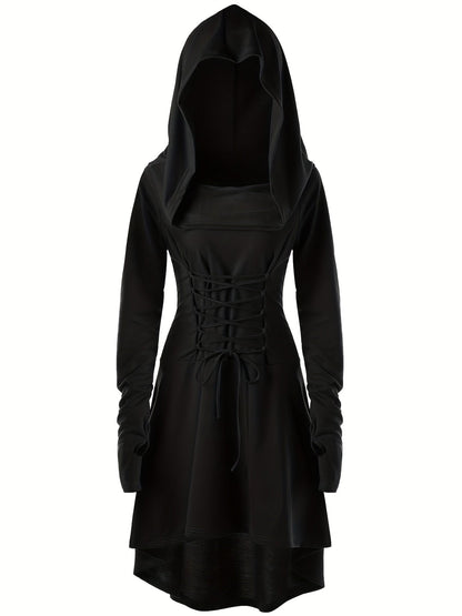 Robe de Costume Médiévale pour Femmes | Look Gothique avec Capuche et Lacets