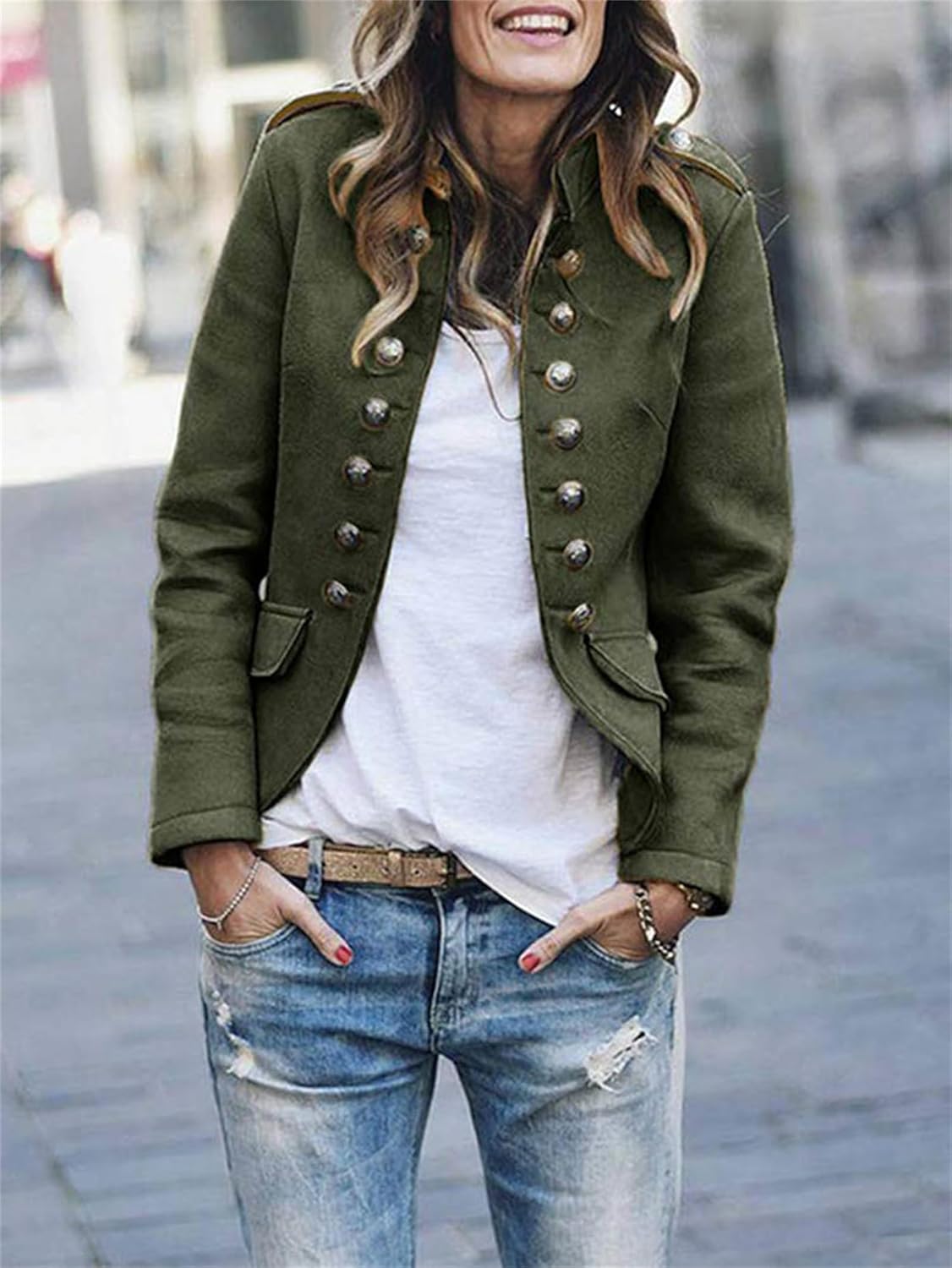 Veste Militaire Femme Chic | Coupe Structurée et Épaulières