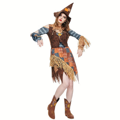 Robe de Scarecrow Halloween pour Femmes | Costume à Épaules Dégagées et Confortable