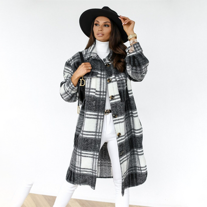 Manteau Oversize à Carreaux pour Femmes | Manteau d'Hiver Chaud avec Poches Pratiques