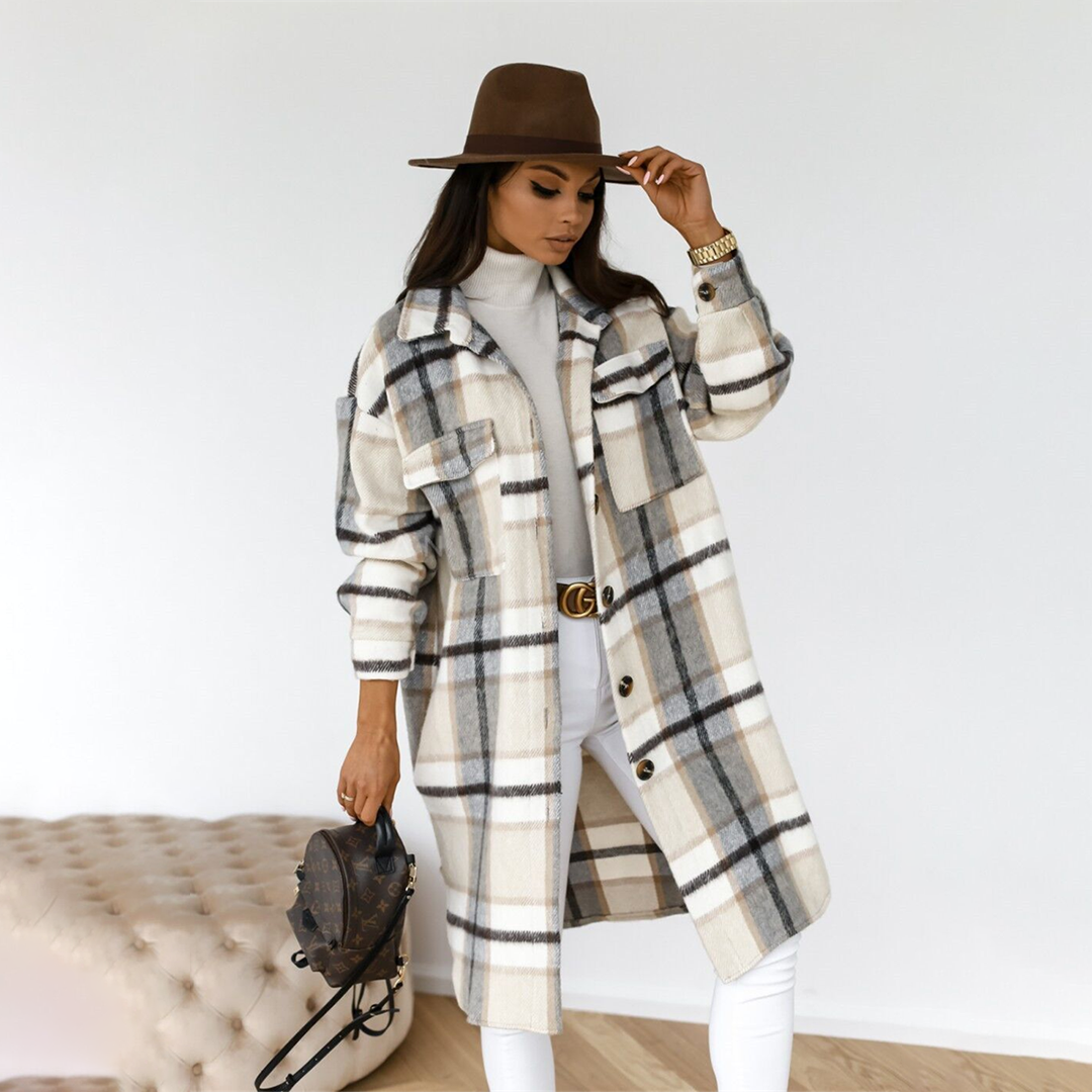 Manteau Oversize à Carreaux pour Femmes | Manteau d'Hiver Chaud avec Poches Pratiques