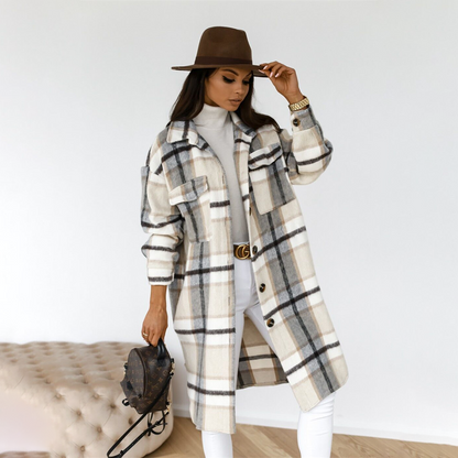 Manteau Oversize à Carreaux pour Femmes | Manteau d'Hiver Chaud avec Poches Pratiques