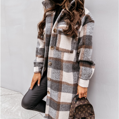 Manteau Oversize à Carreaux pour Femmes | Manteau d'Hiver Chaud avec Poches Pratiques