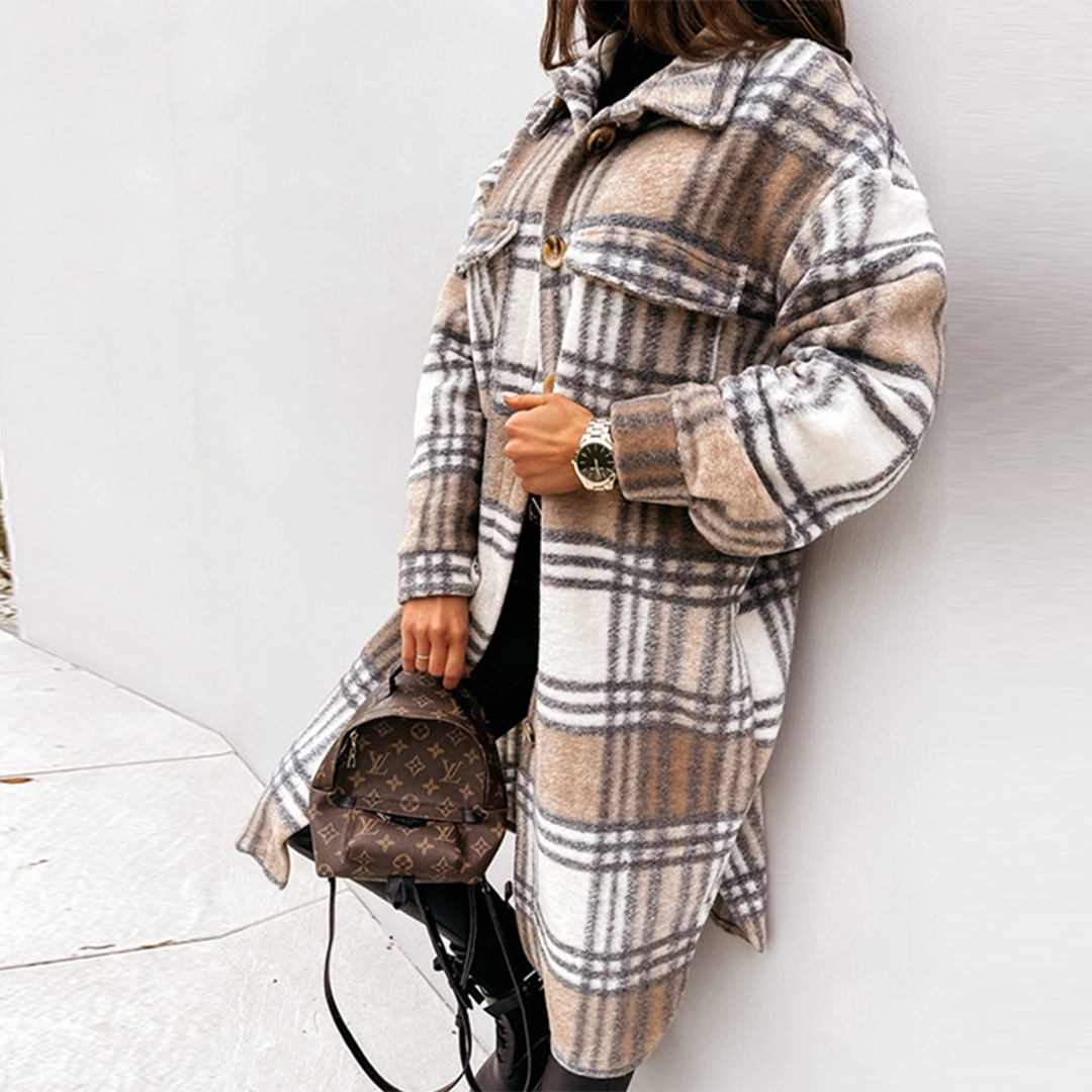 Manteau Oversize à Carreaux pour Femmes | Manteau d'Hiver Chaud avec Poches Pratiques