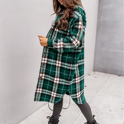 Manteau Oversize à Carreaux pour Femmes | Manteau d'Hiver Chaud avec Poches Pratiques