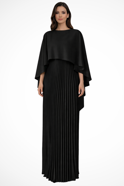 Robe de Soirée Maxi Plissée | Élégante avec Manches Cape