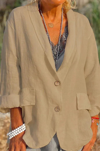 Veste en Lin Femme Décontractée | Col en V et Manches 3/4