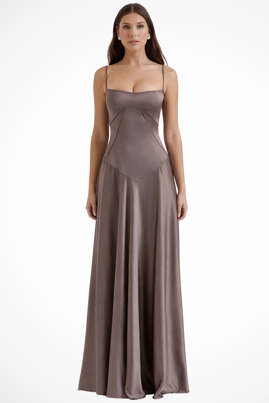 Robe de Soirée Satinée Longue | Bustier Structuré Élégant