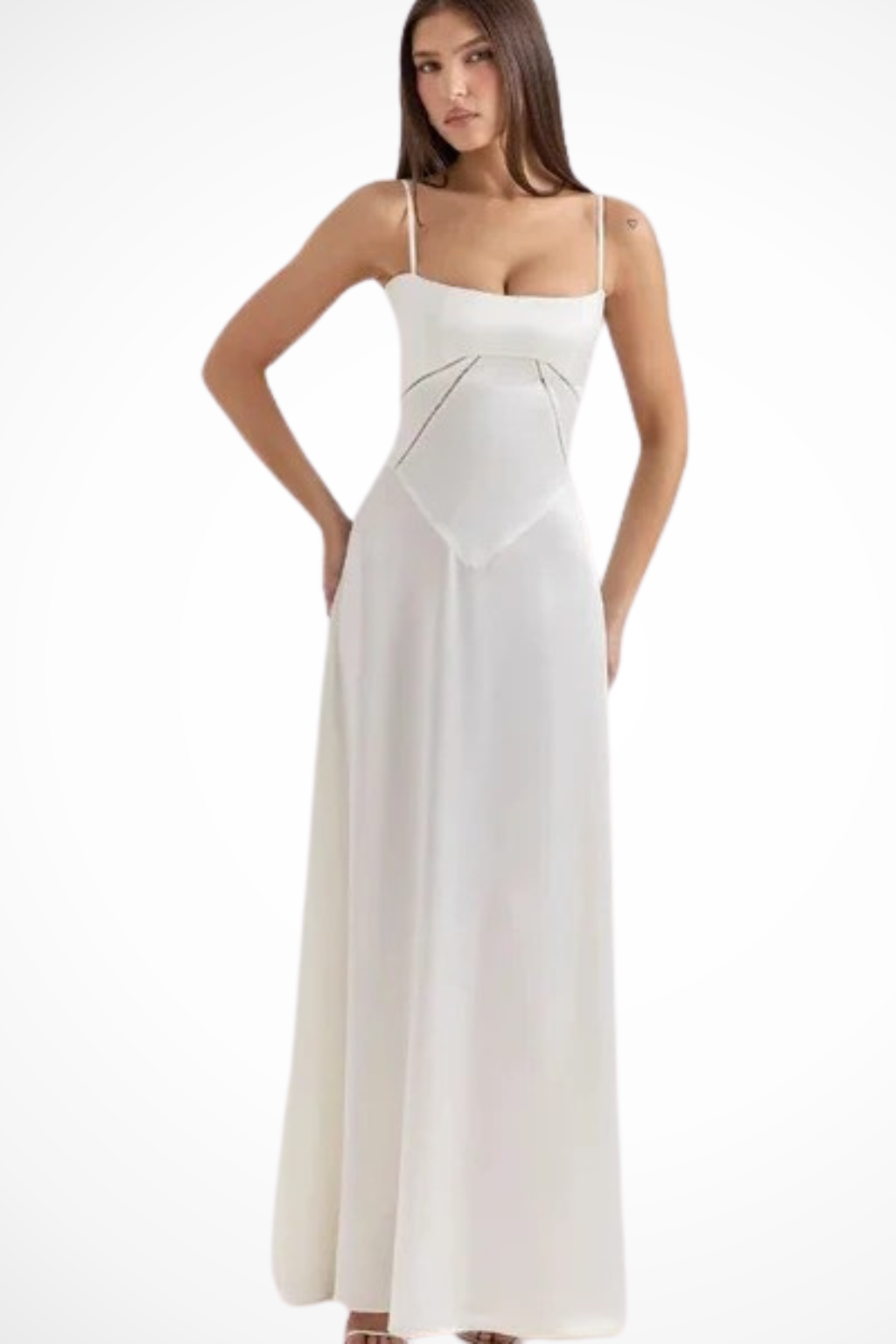 Robe de Soirée Satinée Longue | Bustier Structuré Élégant