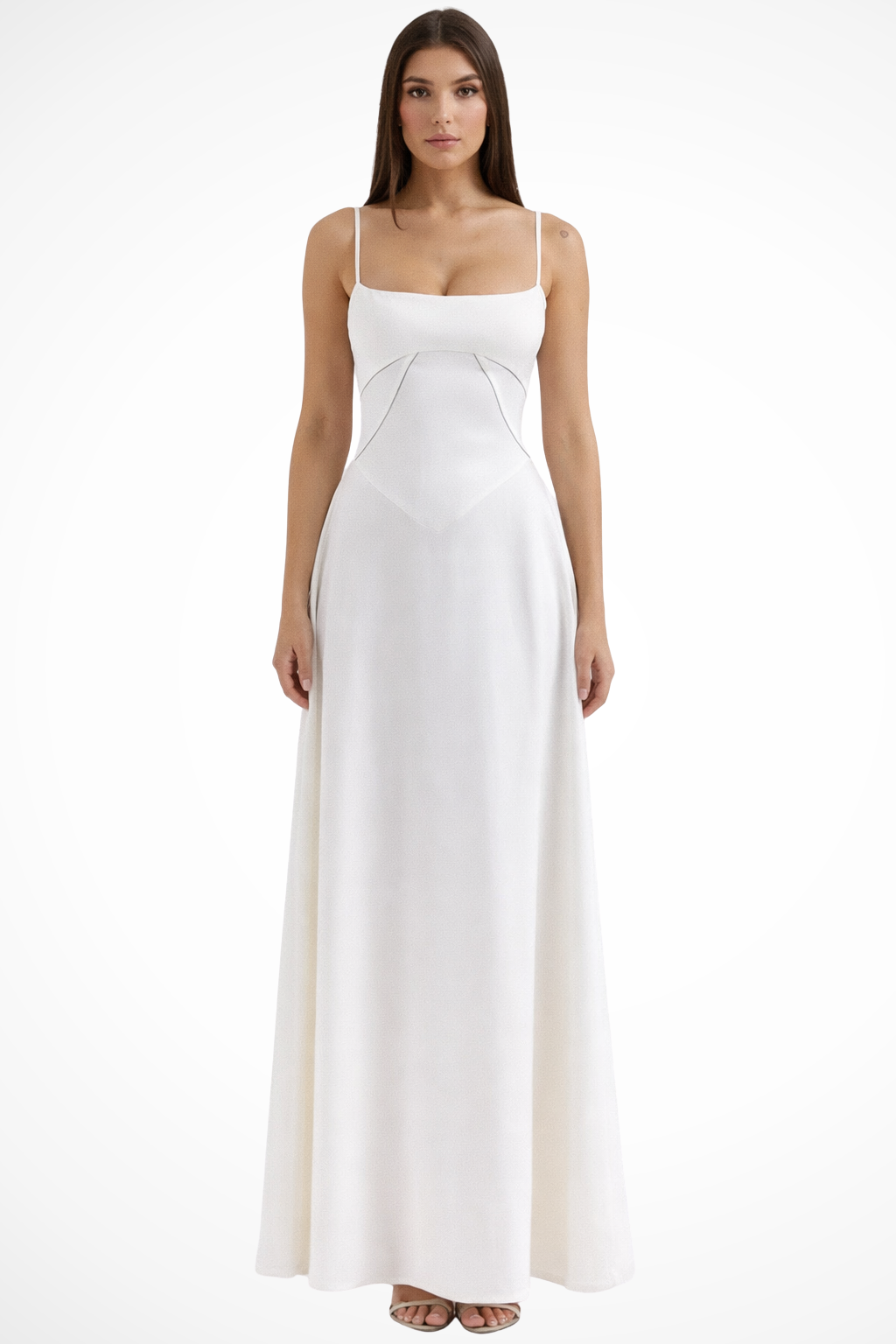 Robe de Soirée Satinée Longue | Bustier Structuré Élégant