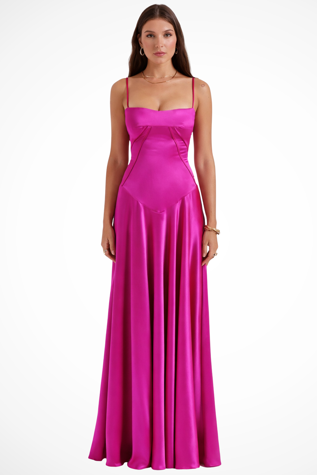 Robe de Soirée Satinée Longue | Bustier Structuré Élégant