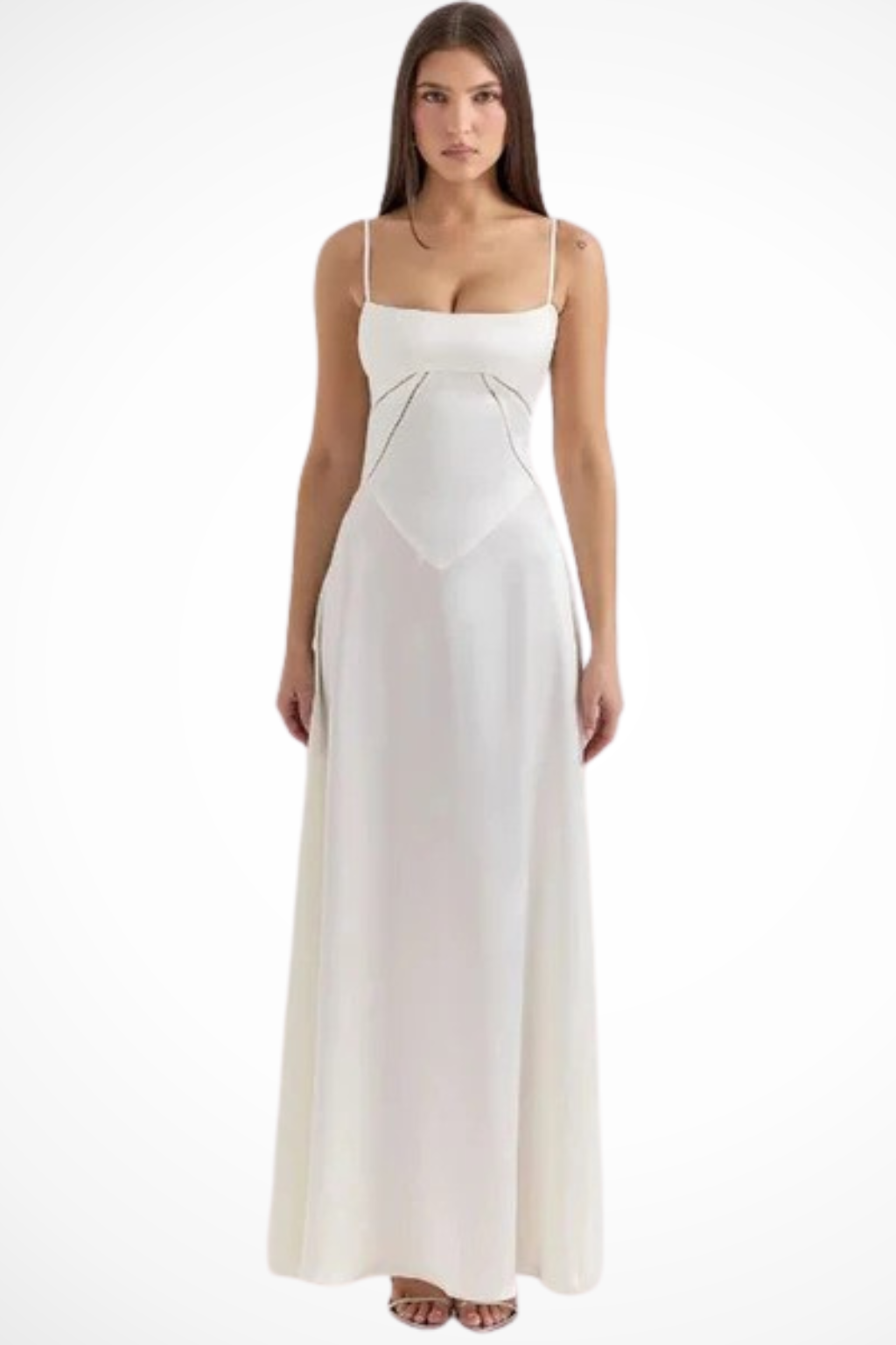 Robe de Soirée Satinée Longue | Bustier Structuré Élégant