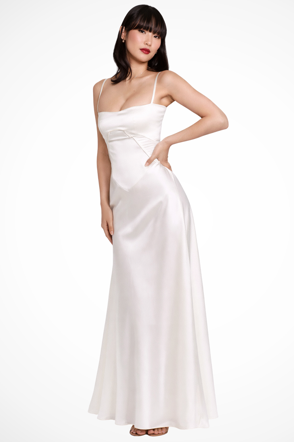Robe de Soirée Satinée Longue | Bustier Structuré Élégant