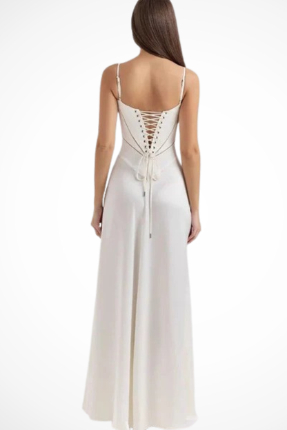 Robe de Soirée Satinée Longue | Bustier Structuré Élégant