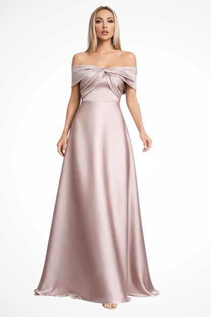 Robe de Mariage Satinée Maxi | Élégante et Décolleté Off-Shoulder