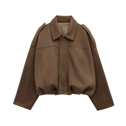 Veste Bomber en Suède pour Femme | Coupe Ample et Manches Longues