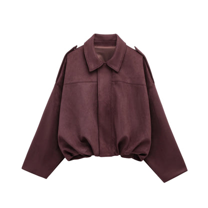 Veste Bomber en Suède pour Femme | Coupe Ample et Manches Longues