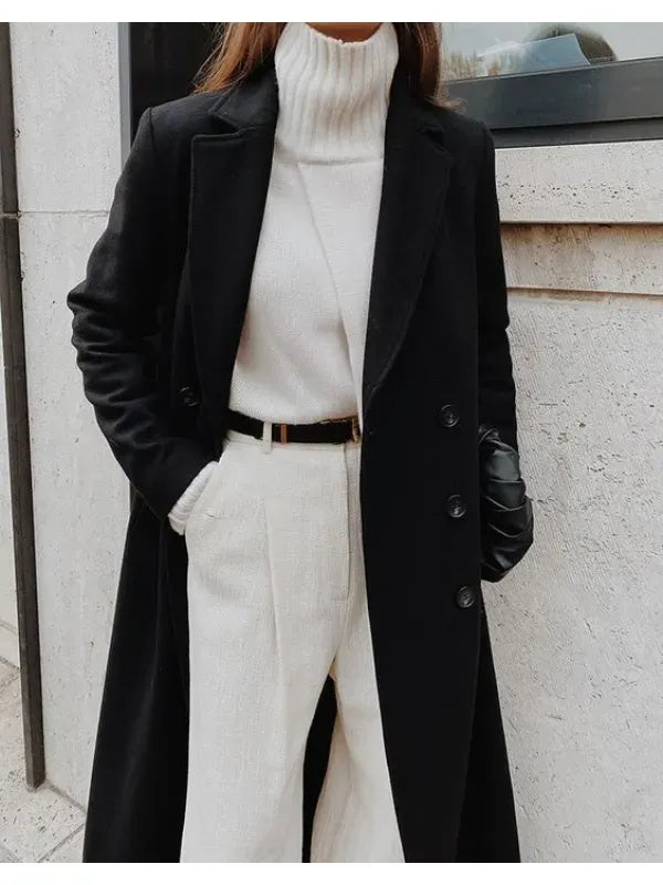 Manteau en Laine pour Femmes | Double Boutonnage et Revers Découpé