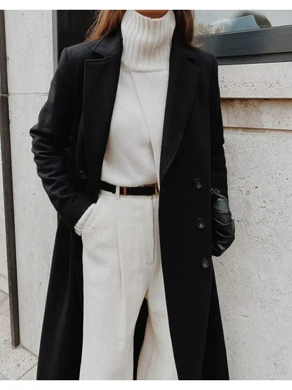 Manteau en Laine pour Femmes | Double Boutonnage et Revers Découpé
