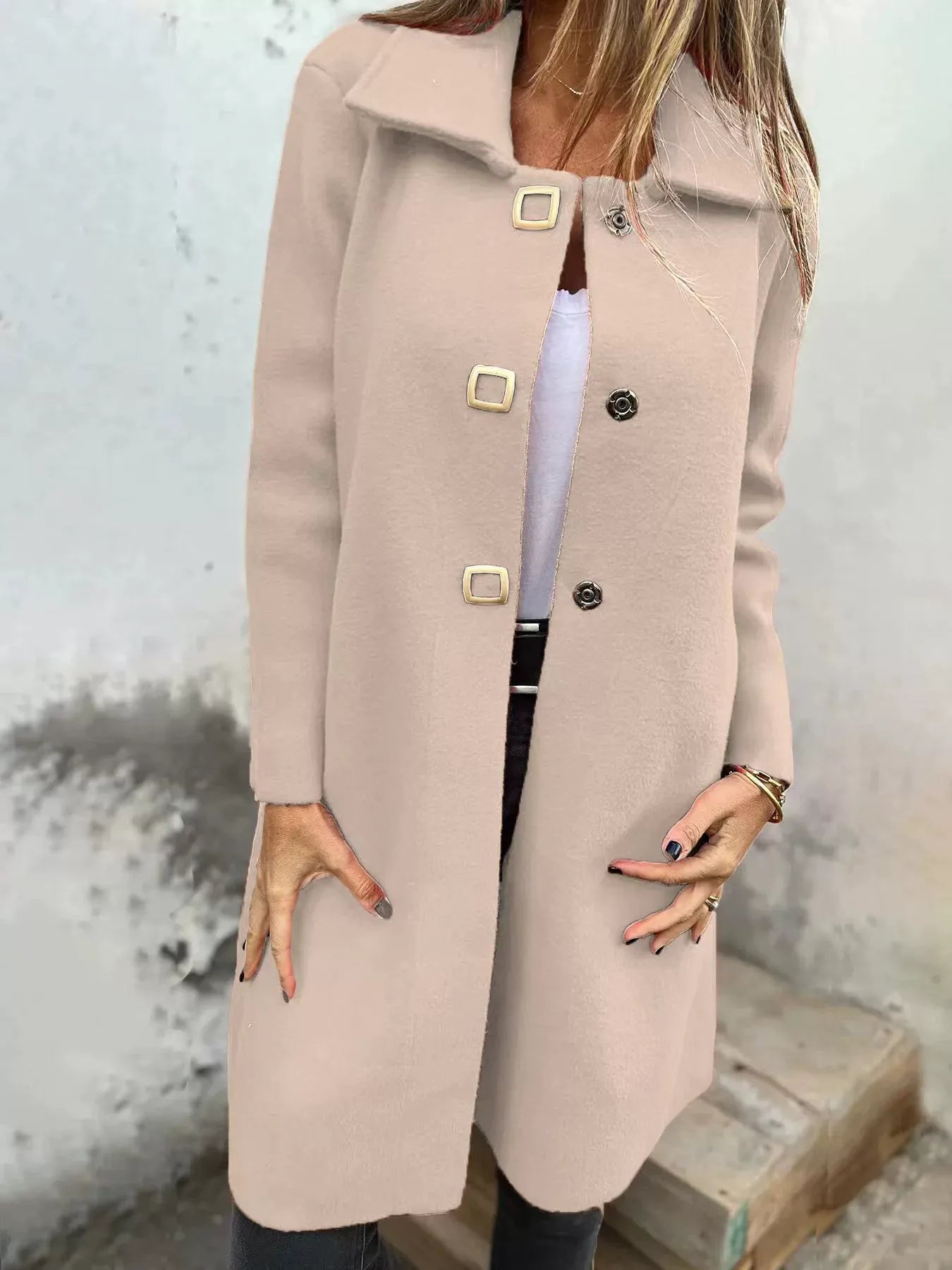 Manteau en Laine Femme | Mi-Long à Boutonnage Simple et Revers Large