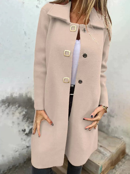 Manteau en Laine Femme | Mi-Long à Boutonnage Simple et Revers Large
