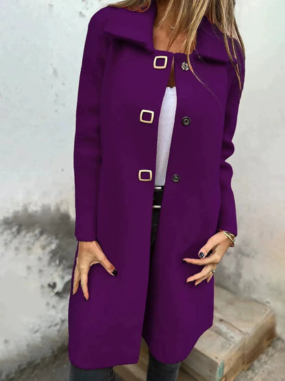 Manteau en Laine Femme | Mi-Long à Boutonnage Simple et Revers Large