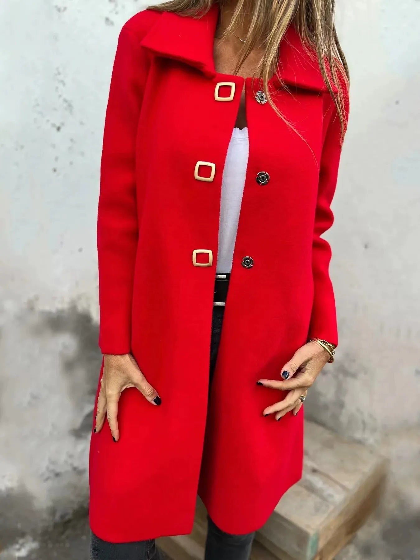 Manteau en Laine Femme | Mi-Long à Boutonnage Simple et Revers Large
