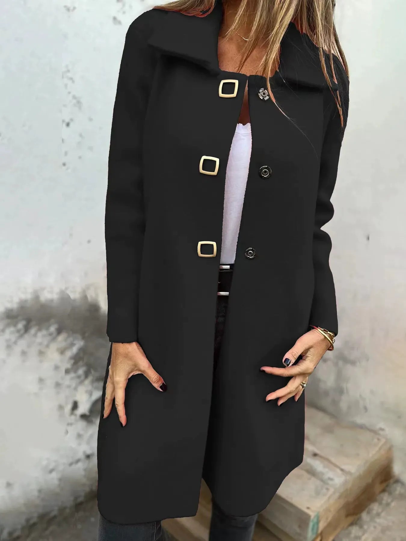 Manteau en Laine Femme | Mi-Long à Boutonnage Simple et Revers Large