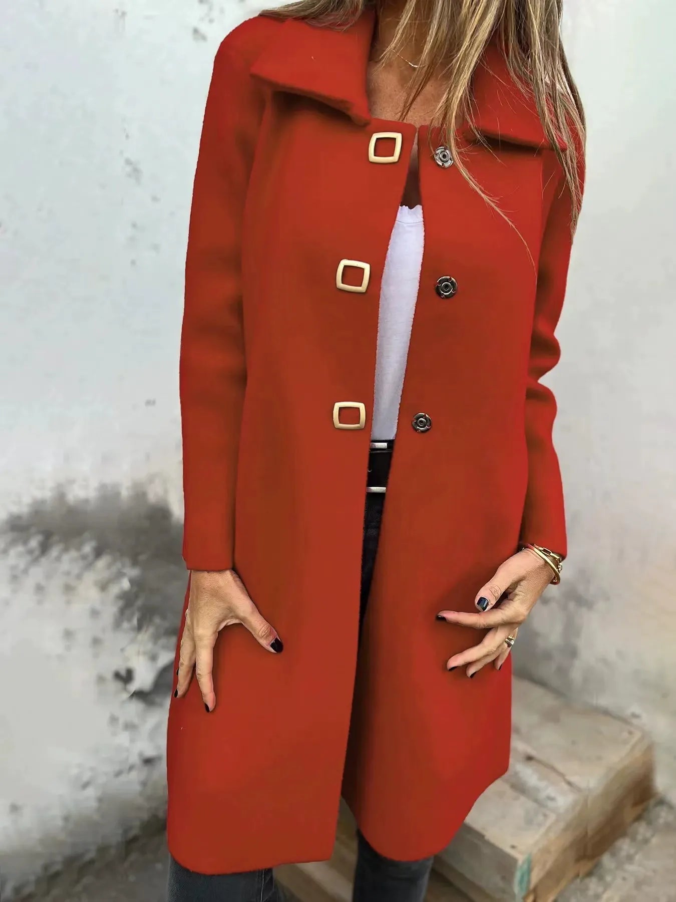 Manteau en Laine Femme | Mi-Long à Boutonnage Simple et Revers Large