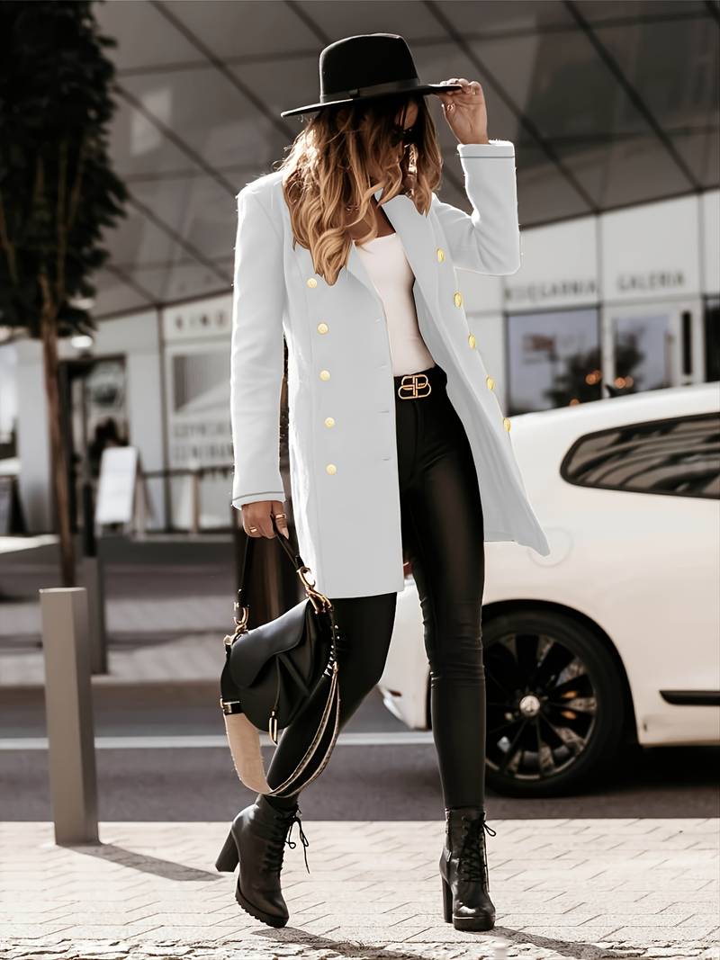 Manteau en Laine pour Femmes | Élégance avec Double Boutonnage et Boutons Dorés