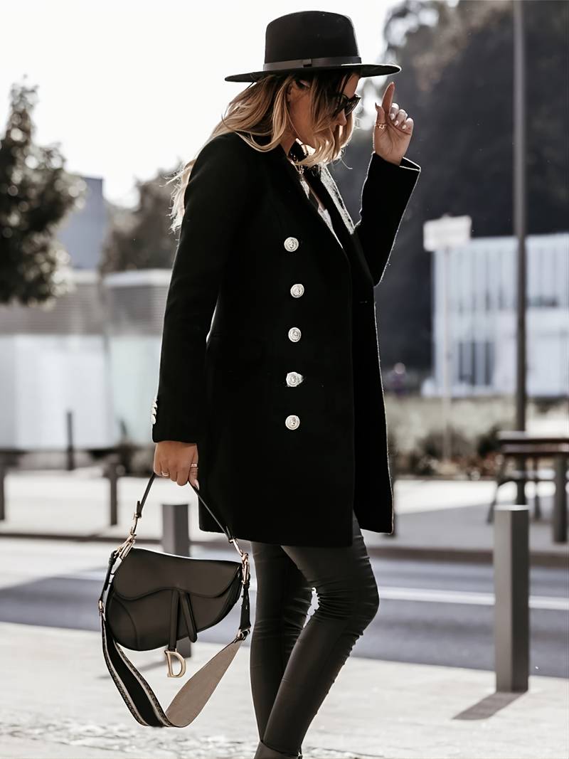 Manteau en Laine pour Femmes | Élégance avec Double Boutonnage et Boutons Dorés