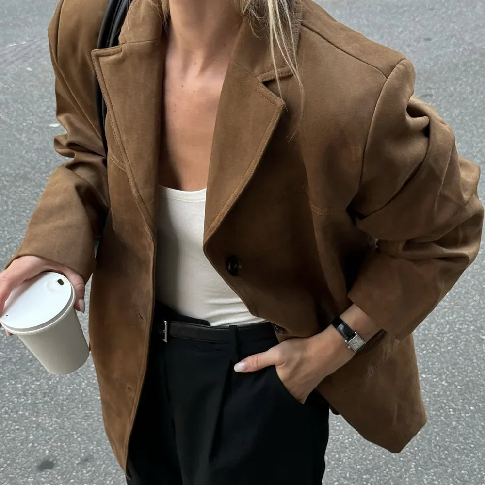 Veste en Cuir Suédé Brun pour Femmes | Style Vintage et Confort Doux