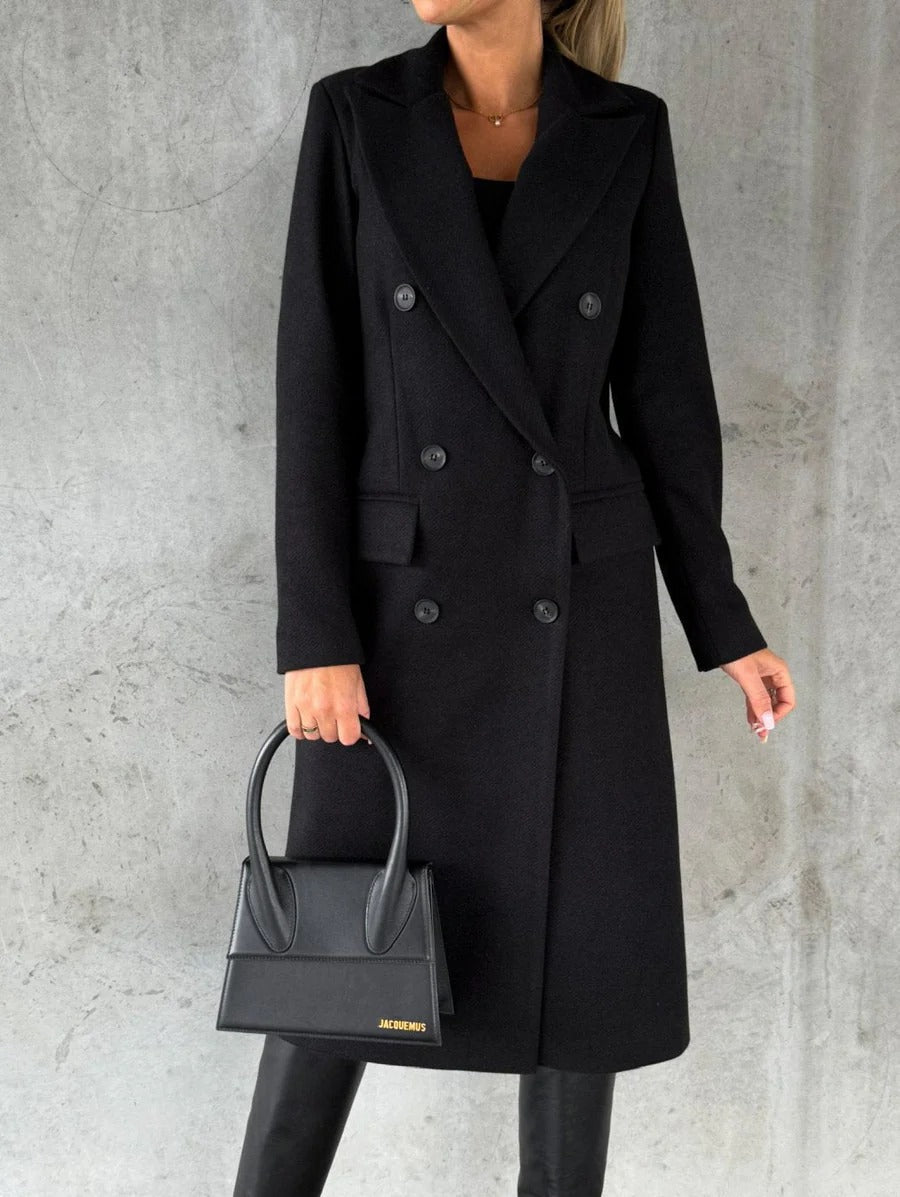 Manteau Long en Laine pour Femmes | Design Croisé et Revers Crantés