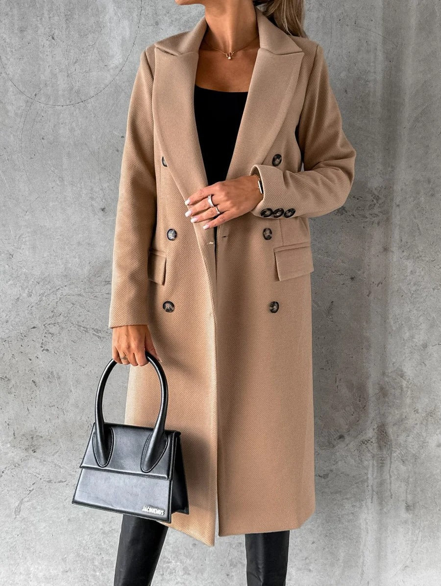 Manteau Long en Laine pour Femmes | Design Croisé et Revers Crantés
