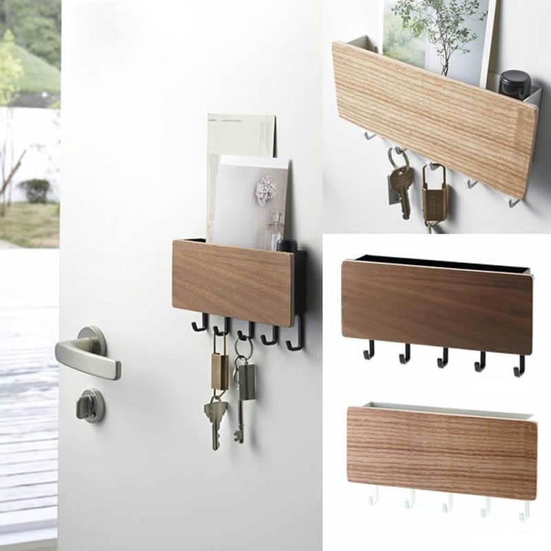 Porte-Clés Mural en Bois | Design Élégant avec Crochets Colorés