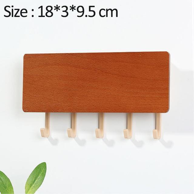 Porte-Clés Mural en Bois | Design Élégant avec Crochets Colorés