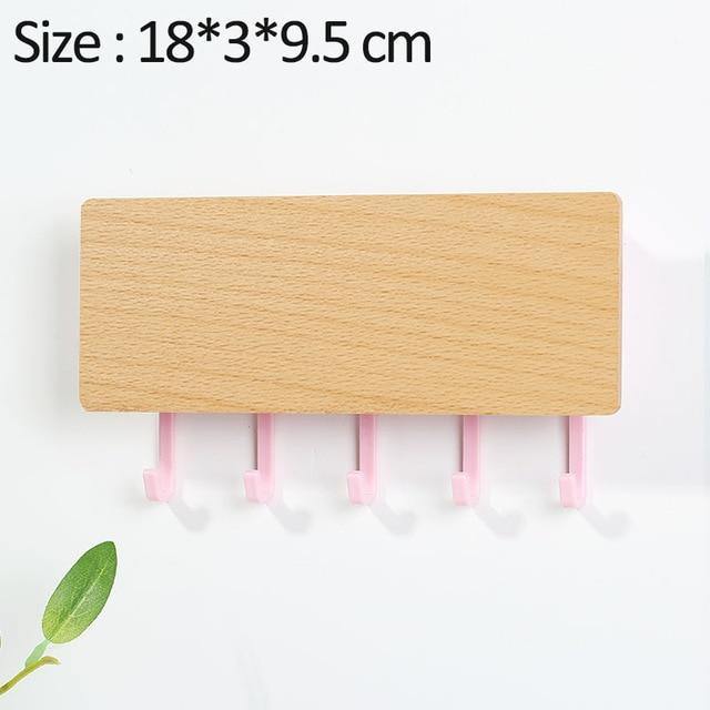 Porte-Clés Mural en Bois | Design Élégant avec Crochets Colorés