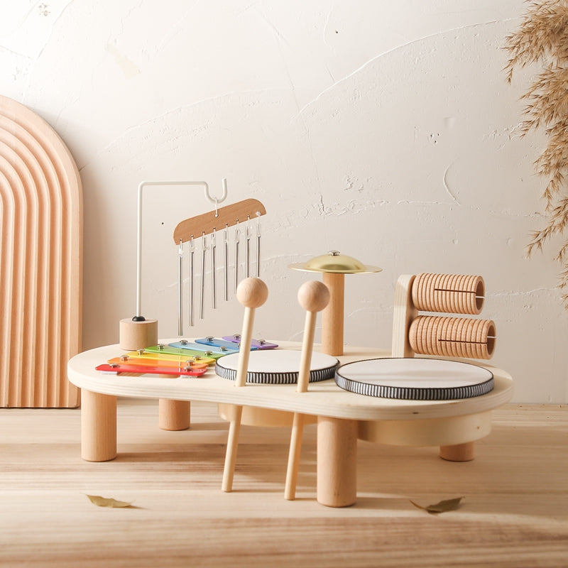 Table de Musique en Bois pour Enfants | Instrument Éducatif avec Tambours et Xylophone