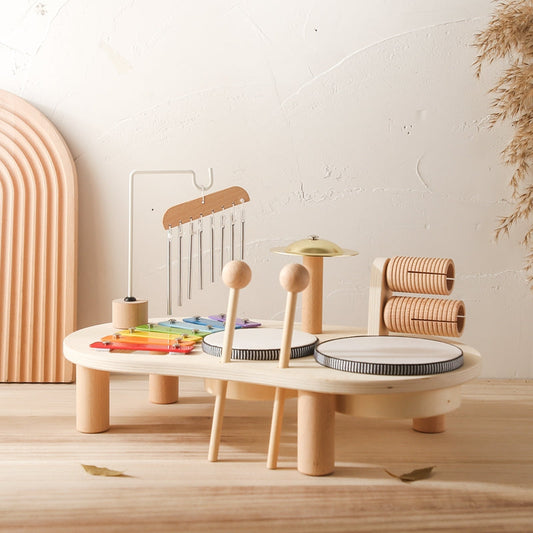 Table de Musique en Bois pour Enfants | Instrument Éducatif avec Tambours et Xylophone