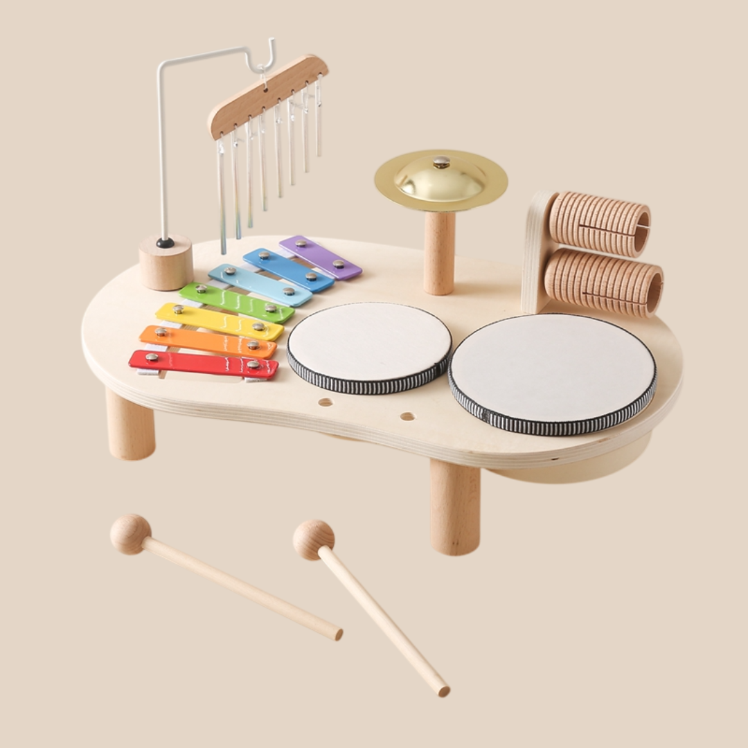 Table de Musique en Bois pour Enfants | Instrument Éducatif avec Tambours et Xylophone