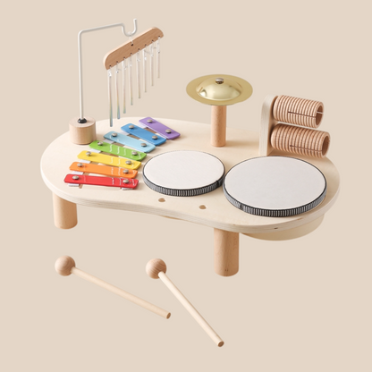 Table de Musique en Bois pour Enfants | Instrument Éducatif avec Tambours et Xylophone