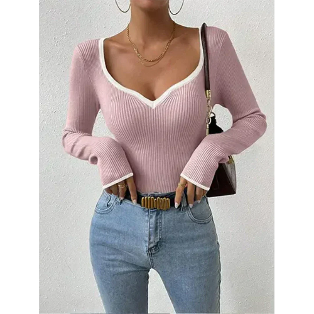 T-shirt à Manches Longues Femme | Décolleté en V Flatteur et Confort Élégant