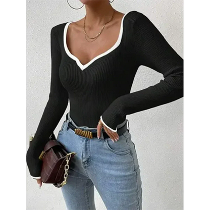 T-shirt à Manches Longues Femme | Décolleté en V Flatteur et Confort Élégant