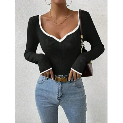 T-shirt à Manches Longues Femme | Décolleté en V Flatteur et Confort Élégant