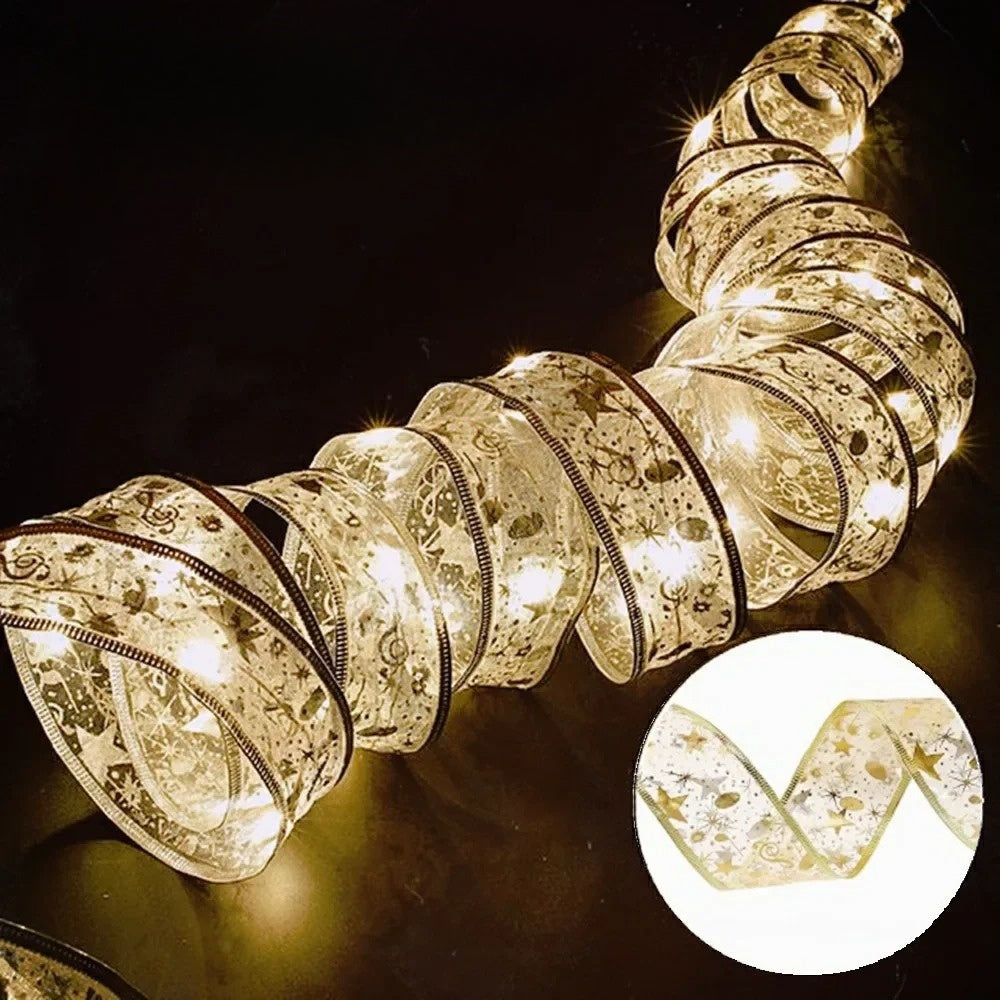 Guirlande de Noël avec Rubans | Décoration Festive et Éclairante