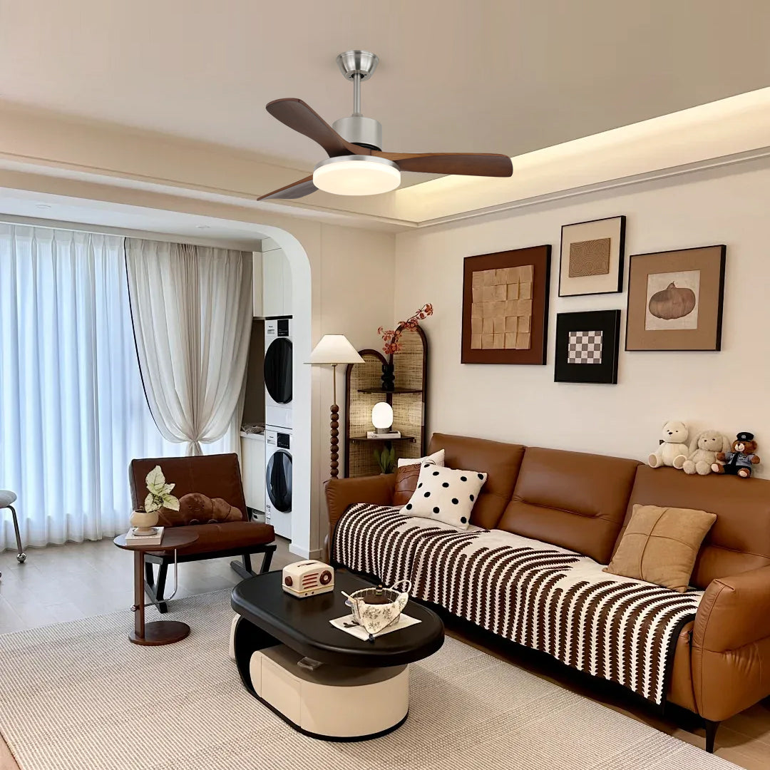 Ventilateur de Plafond en Bois | Élégance Naturelle et Éclairage Doux